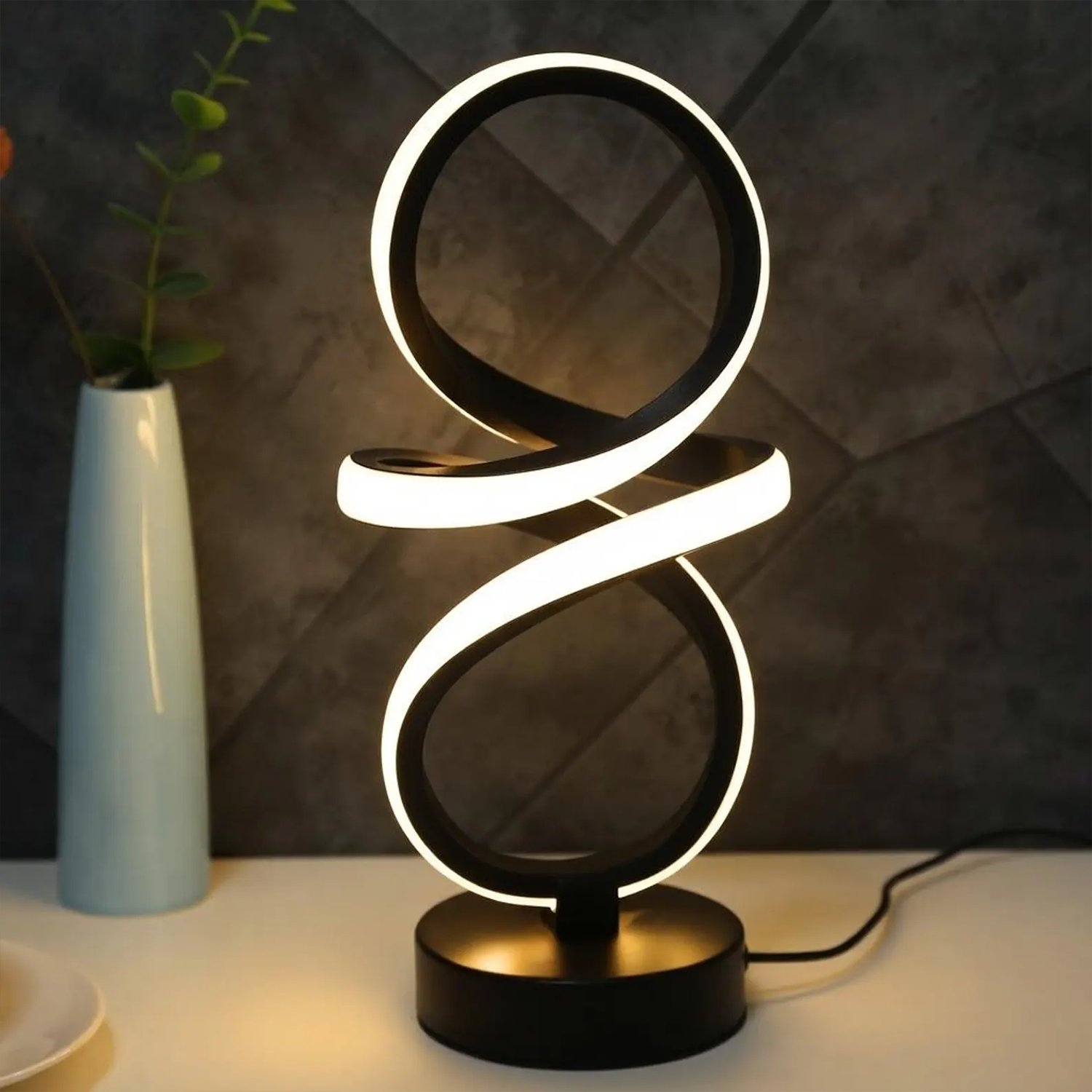 Infinity Loop Sculptural Desktop Luminaire, Triple Tone Adjustable LED Table Light With Universal USB Power Supply