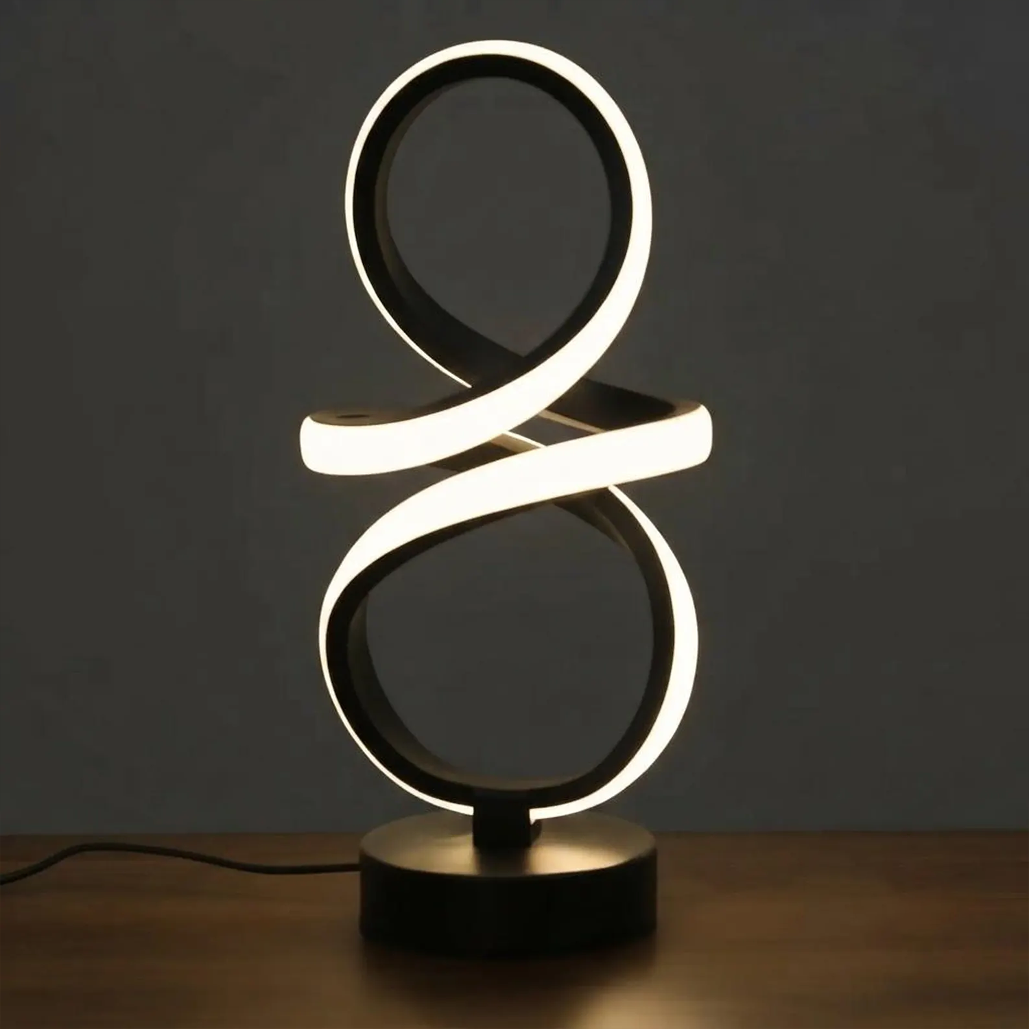Infinity Loop Sculptural Desktop Luminaire, Triple Tone Adjustable LED Table Light With Universal USB Power Supply