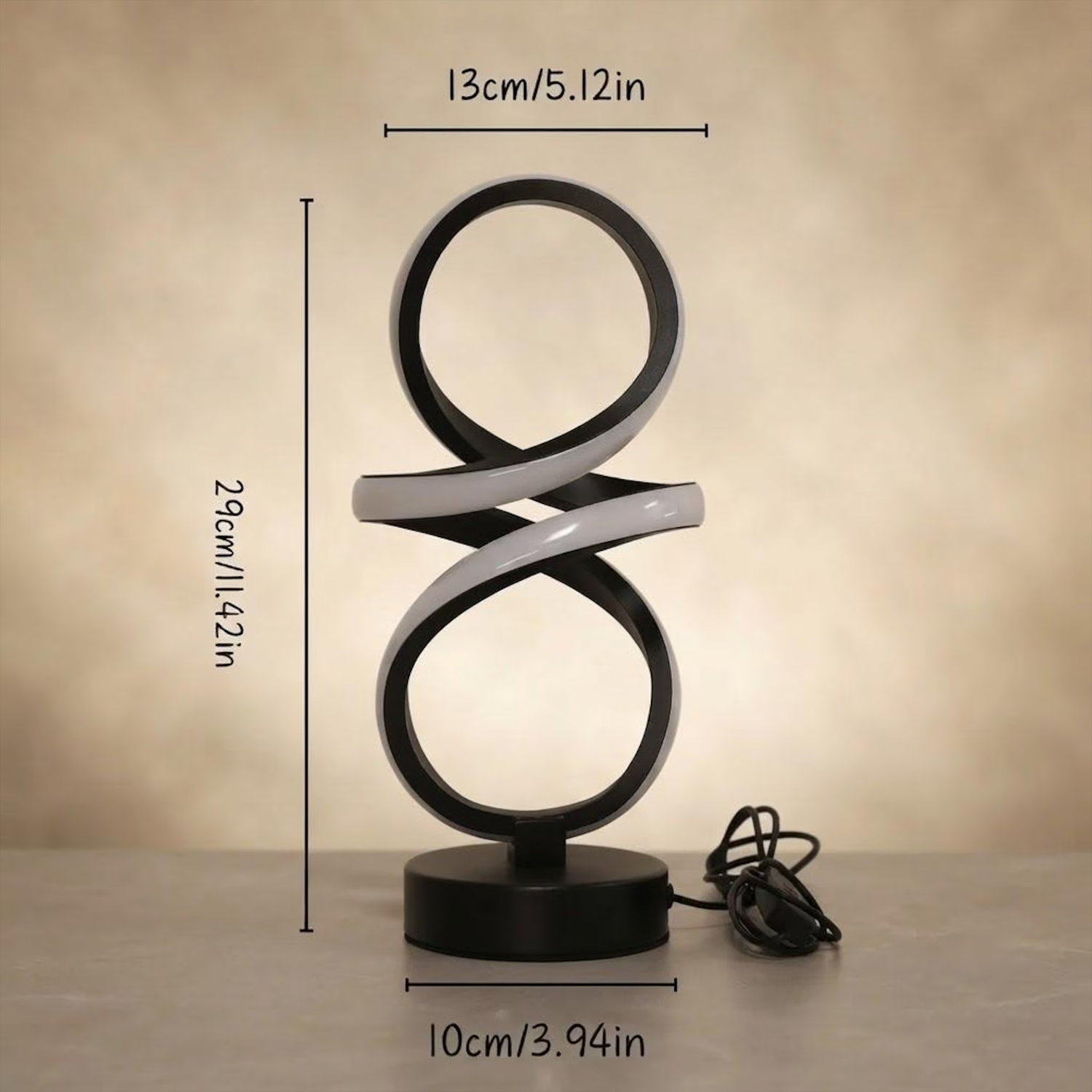 Infinity Loop Sculptural Desktop Luminaire, Triple Tone Adjustable LED Table Light With Universal USB Power Supply