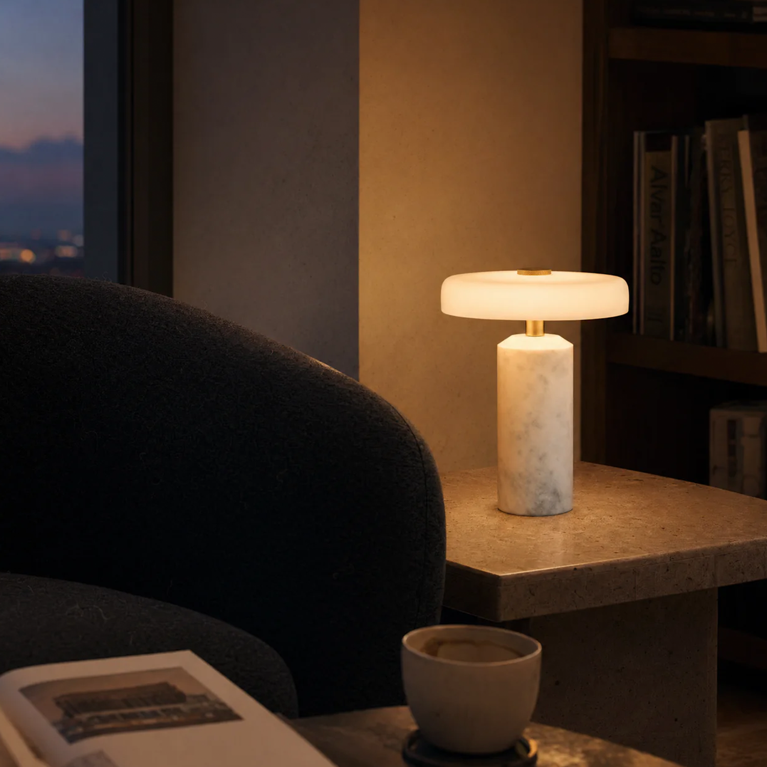 Disc-Shade Rechargeable Table Luminaire, Portable Cordless Desk Light With Soft Warm Ambient Illumination