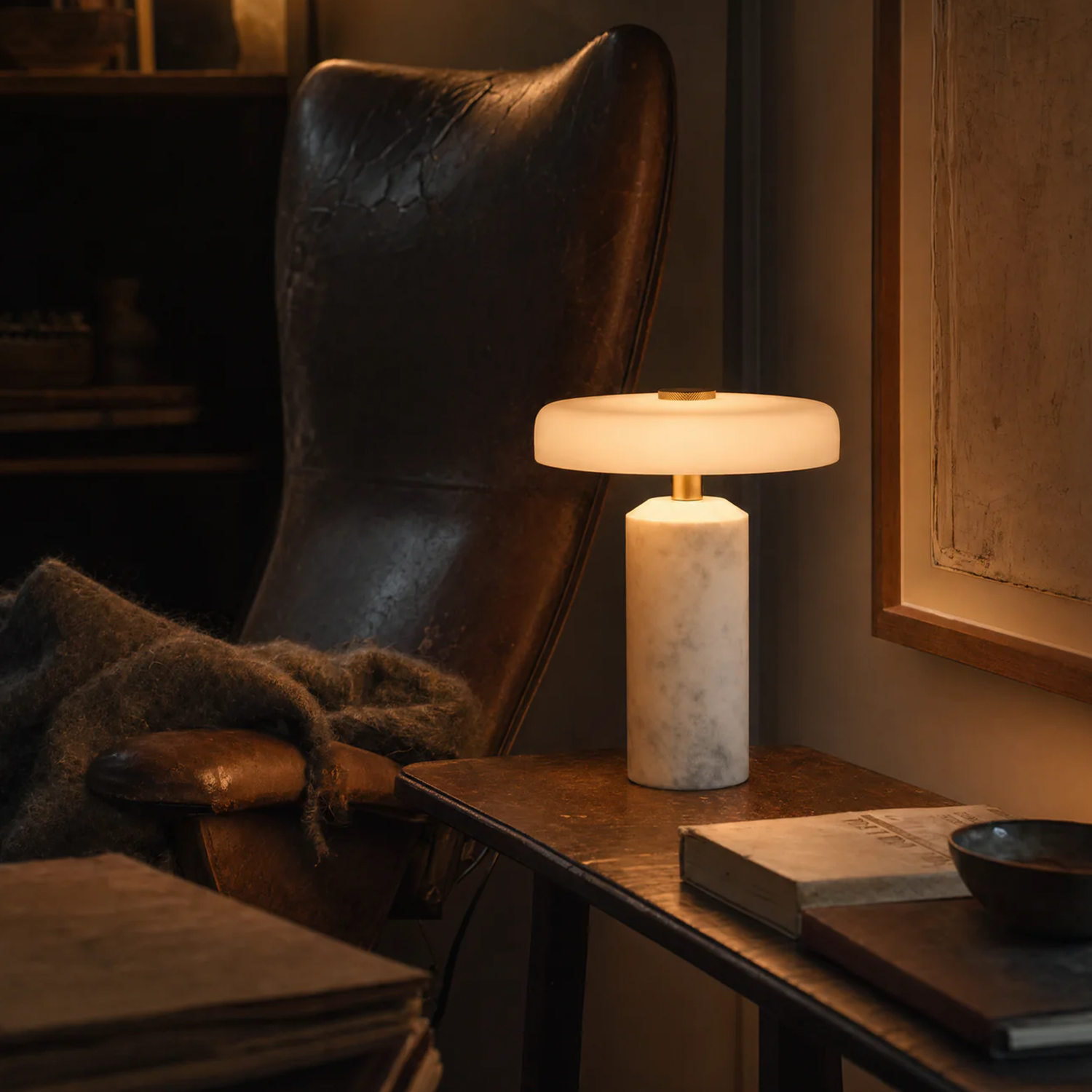 Disc-Shade Rechargeable Table Luminaire, Portable Cordless Desk Light With Soft Warm Ambient Illumination