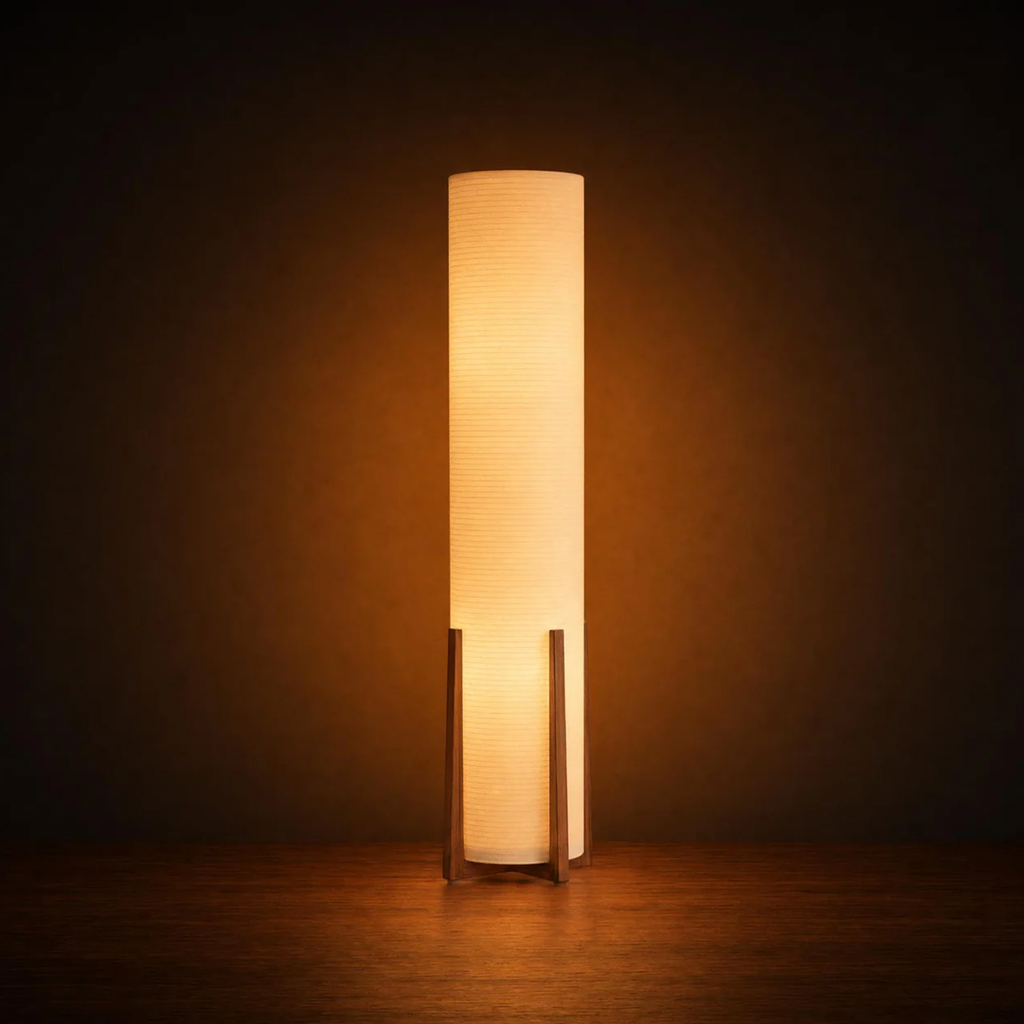 Tall Cylindrical Shade Floor Luminaire, Vertical Standing Ambient Light With Support Frame For Living Space Corner Styling