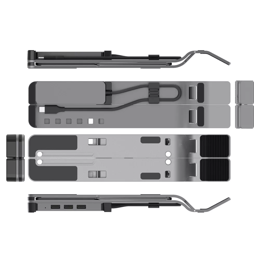 Aluminum Adjustable Laptop Stand with Built-in 4-Port USB Hub